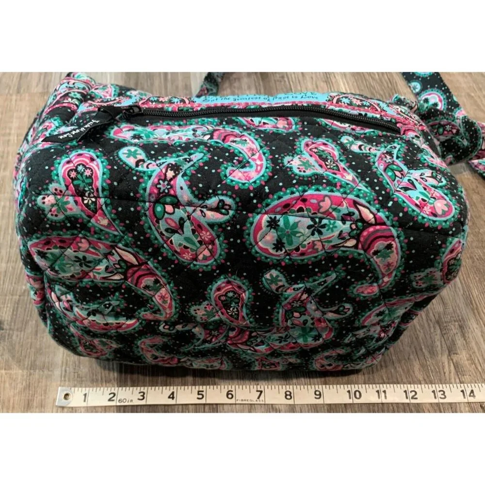 Faith Hope Love Shoulder Bag Black Paisley Floral Quilted Multi-Pocket Purse Zip - Picture 11 of 16